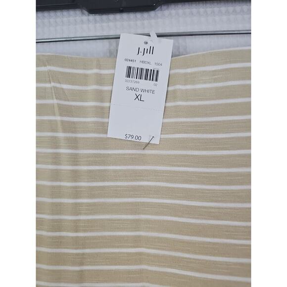 J. Jill~Woman XL~ Sand/White Striped Maxi Pull On Stretch Skirt Assimetrical Hem - Picture 13 of 13